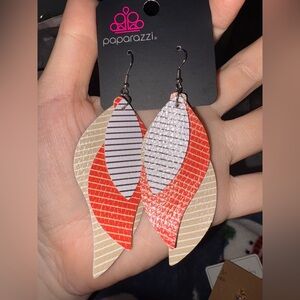 Paparazzi Vibrant Red and Cream Leaf Earrings